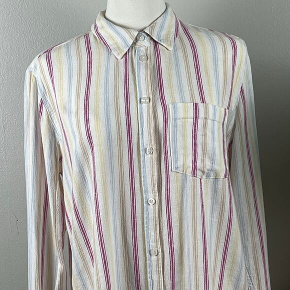 GAP White Multicolored Stripes Linen Blend Collared Buttoned Shirt Size Small - Picture 2 of 5